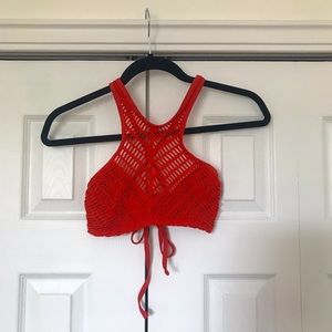 Orange Mesh Halter Top